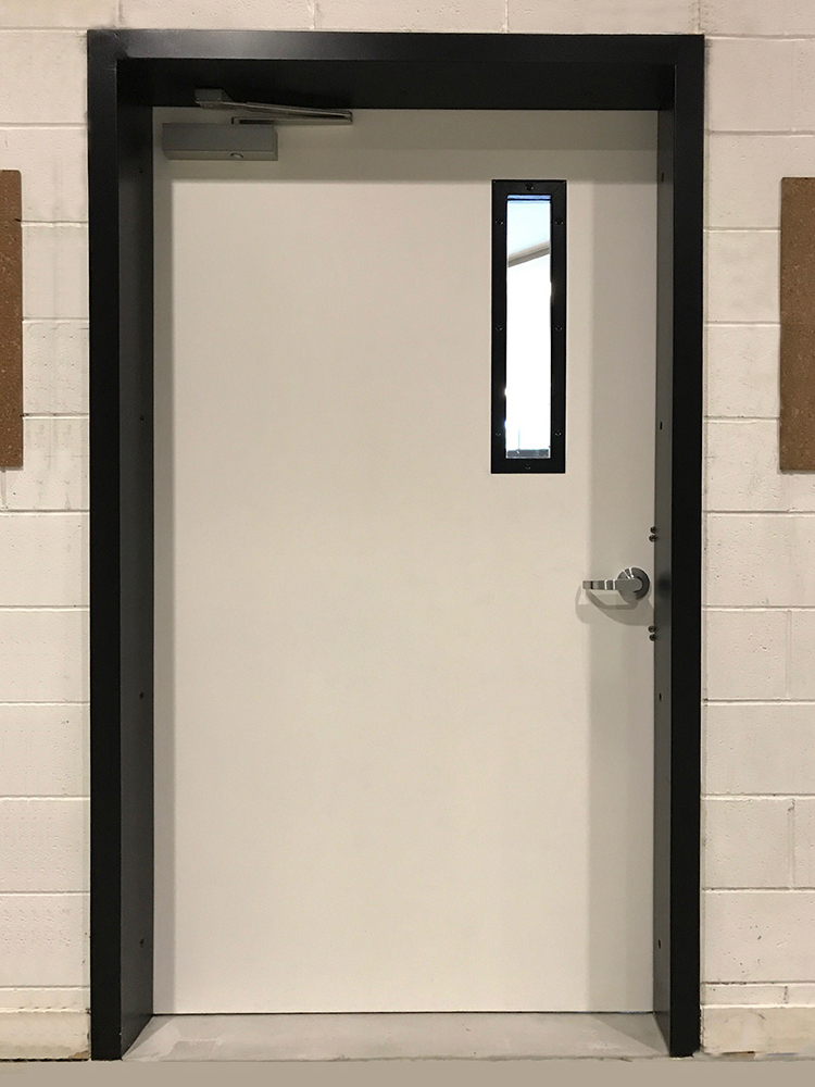 Single fire door with view panel — Side 1